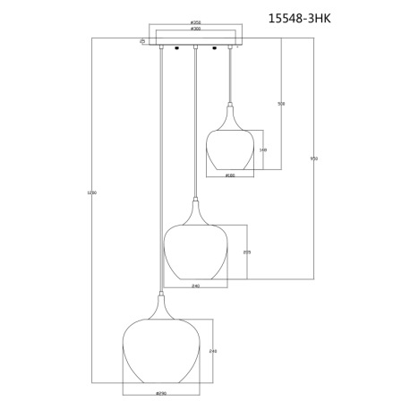 Závesná lampa kovová, broncová, číre sklo, akrylový krištáľ číry, kábel priehľadný PVC, výškovo nast 6