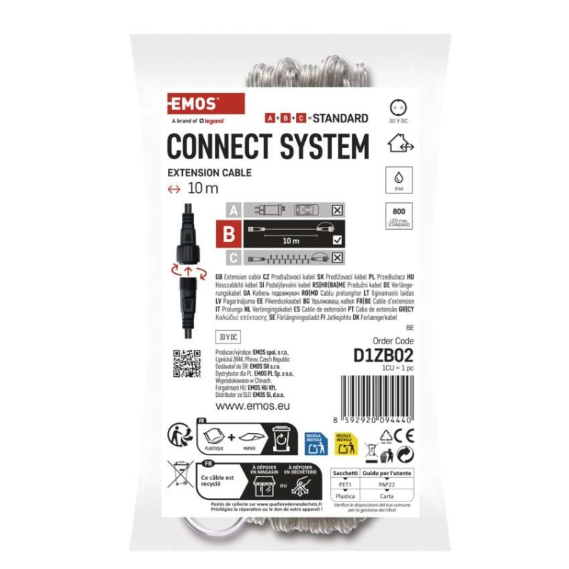 Predlžovací kábel pre spojovacie reťaze Standard transparent., 10 m, vonkajší aj vnútorný 7