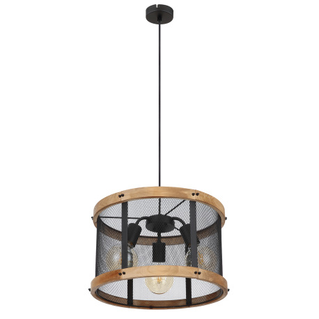 Závesné svietidlo kov čierny matný, drevo tmavohnedé, kábel textil čierny, ø: 400mm, V: 1200mm, bez 3