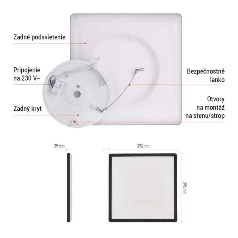 LED prisadené svietidlo FLORI štvorcový, čierné, 18W, neutrálna biela 7