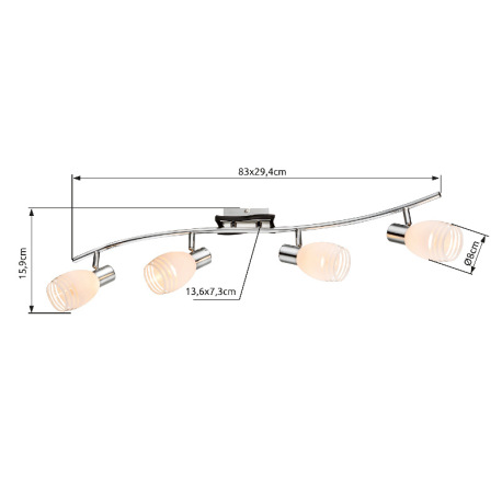 Stropné svietidlo, chróm, MDF wenge, satinované sklo, DxŠxV: 830x295x160, bez žiaroviek 4xE14, max. 3