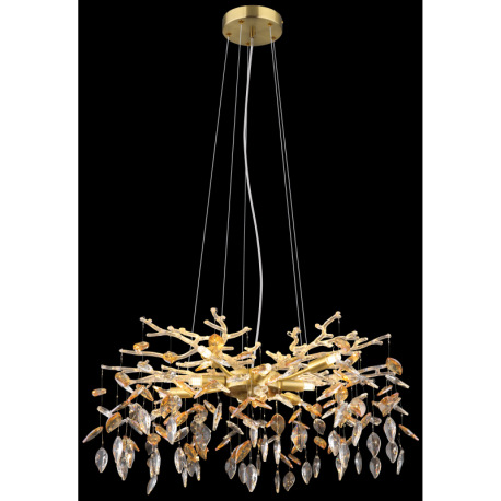 Závesné svietidlo, kov zlatý matný, sklenené krištále, jantárové, číre, ø:610 mm, V: 1200 mm, bez ži 2