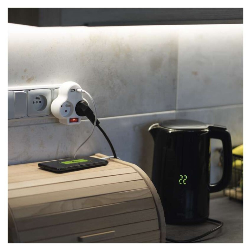 Rozbočovacia zásuvka 2×, vyp., 1×USB-A+1×USB-C, biela 7