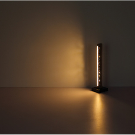 Stolové svietidlo, kov čierny, drevo tmavohnedé, hliník čierny matný, plast biely, kábel PVC čierny, 5