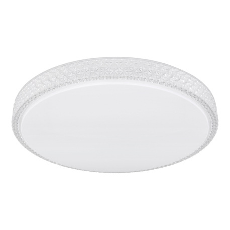 Stropné svietidlo, kov biely, akryl, plastové krištále, CCT násten. vypínačom, časovač, pamäťová fun 2