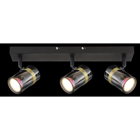 Stropné svietidlo, bodové, kov čierny matný, dymové sklo s prechodom do priehľadného skla, kov mosad 5