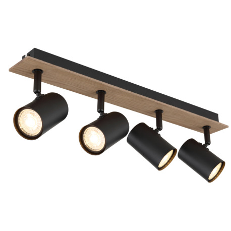 Stropné svietidlo, kov čierny matný, MDF imitácia dreva, DxŠxV: 500x60x151mm, bez žiaroviek 4xGU10,