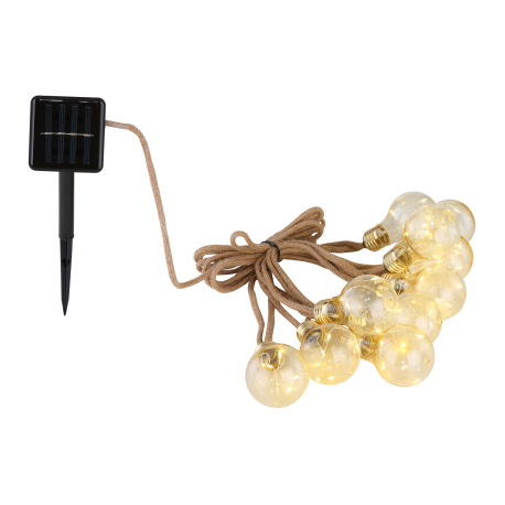 Solárne svietidlo, reťaz, plast jantár, konopné lano hnedé, 10 žiaroviek, dĺžka napájacieho vedenia