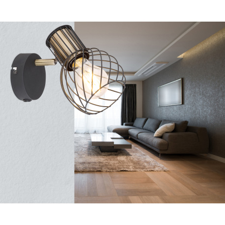 Nástenné svietidlo, kov čierny, mosadzný, vypínač, ŠxV:120x165, H: 160, bez žiarovky 1xE27, max. 40W 9