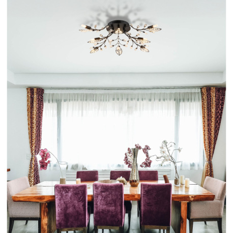 Stropné svietidlo, kov čierny matný, číre akrylové krištále, číry akrylový dekor, ø 760 mm, V: 250 m 1