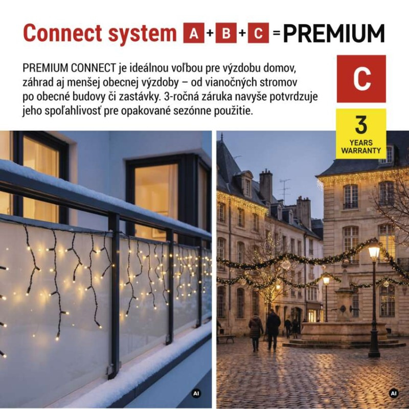 Premium LED spojovacia reťaz čierna – cencúle, 3 m, vonkajšia, teplá biela 2