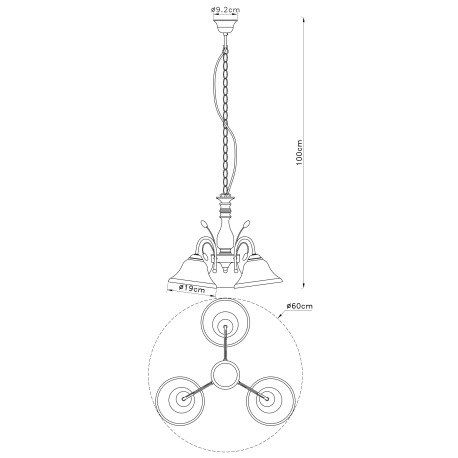 Závesné svietidlo, mosadz, sklo biele alabaster, Ø 600, V: 1000, bez žiaroviek 3xE27, max. 60W 230V. 3