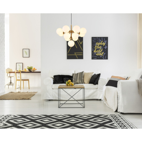 Závesné svietidlo, kov zlatej farby, sklenené gule biele, čierny textilný kábel, ø: 560 mm, V: 1200 9