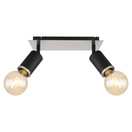 Nástenné svietidlo, kov čierny, nikel, drevo čierne, DxŠxV:310x100x180mm, bez žiaroviek 2x E27, max. 12