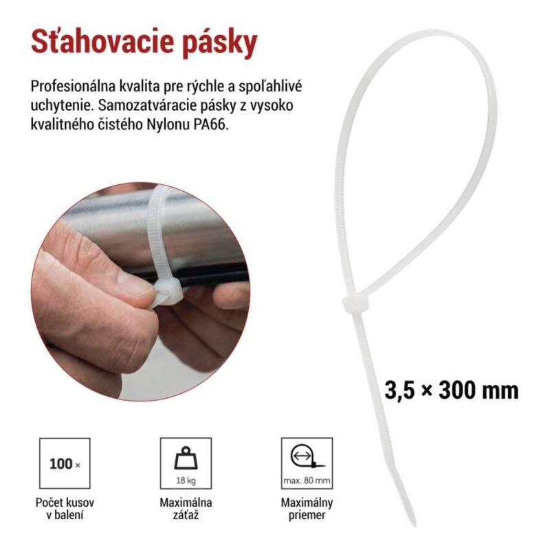 Sťahovacia páska 300×3,5, biela, 100 ks 6