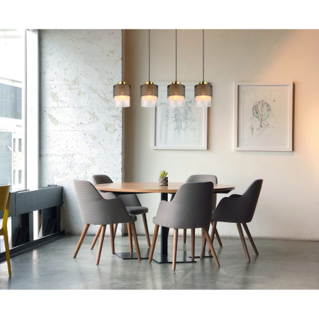 Závesné svietidlo, kov čierny matný, sklo satinované, priehľadné, kov mosadznej farby, čierny textil 1