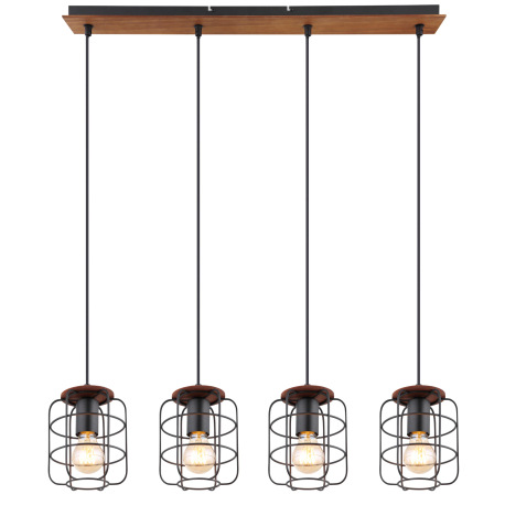 Závesné svietidlo, kov čierny, drevo hnedé, DxŠxV:740x150x1200, bez žiaroviek 4xE27, max. 40W 230V 11