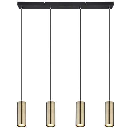 Závesné svietidlo, kov čierny, mosadz, čierny PVC kábel, DxŠxV:650x60x1200mm, bez žiaroviek 4x GU10, 9