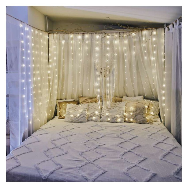 LED vianočná drop reťaz – záclona, 1,7x1,5 m, vonkajšia aj vnútorná, teplá biela, programy 3