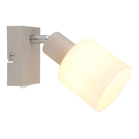 Nástenné svietidlo, kov, piesková matná, kov chrómovaný, sklo biele, kolískový vypínač na výrobku, Š