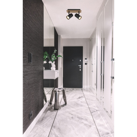 Nástenné svietidlo, kov čierny matný, MDF imitácia dreva, DxŠxV: 220x60x152mm, bez žiaroviek 2xGU10, 1