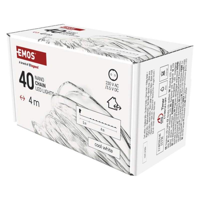 LED vianočná nano reťaz strieborná, 4 m, vonkajšia aj vnútorná, studená biela, časovač