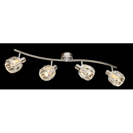 Stropné svietidlo, kov nikel matný, chróm, sklenený kryštál priehľadný, nastaviteľné, DxV:700x180, b 8