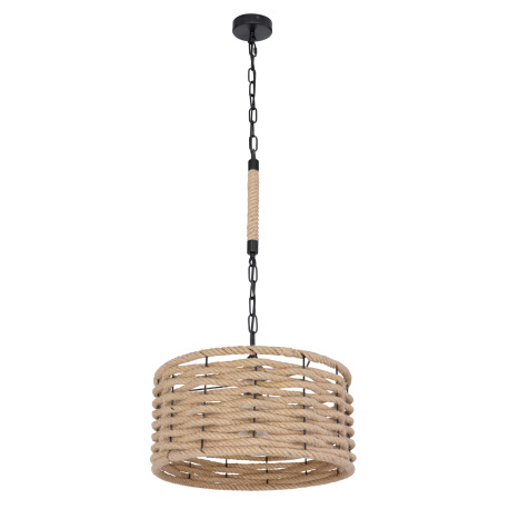 Závesné svietidlo, kov čierny matný, konopné lano, s čiernou reťazou, Ø:400, V:1560, bez žiarovky 1x 11