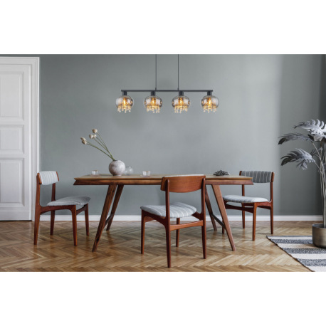 Závesné svietidlo, kov čierny matný, sklo dymové, sklenené krištále priehľadné, textilný kábel čiern 9