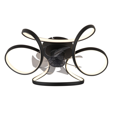 Stropný ventilátor, kov čierny matný, akryl biely, plast priehľadný, stmievateľný, niekoľko úrovní p 6