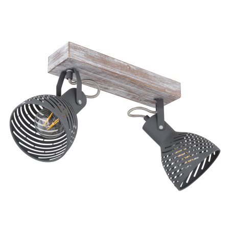 Nástenné svietidlo, drevo nabielené, kov sivý modrý, tienidlo s ozdobnými štrbinami, DxŠxV:300x125x2 11