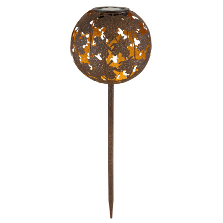 Solárne svietidlo, kov imitácia hrdze, vypínač, batéria AA 300mAh 1,2V, IP44, glóbus s javorovými li