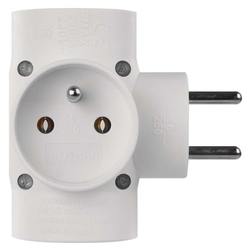 Rozbočovacia zásuvka 4× guľatá, biela