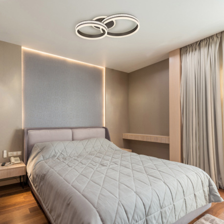 Stropné svietidlo, kov a hliník titánová farba, plastové krištále, akryl biely, stmievateľné, viac ú 9