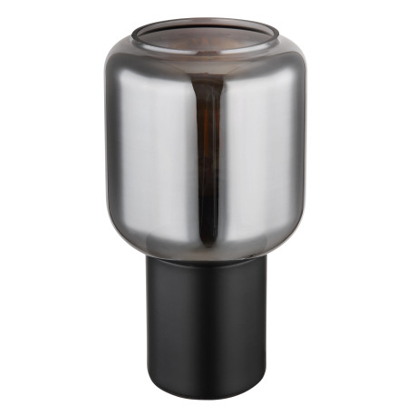 Stolová lampa, kov čierny matný, sklo dymové, textilný kábel čierny, kolískový vypínač na kábli, ø:1 8