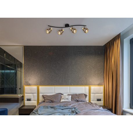 Stropné svietidlo, kov čierny, kov zlatý, sklenené krištále dymové, nastaviteľné, DxŠxV:700x315x180m 12