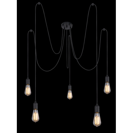 Závesné svietidlo, čierny kov, textilný kábel, plast, kábel 2x2m + 3x1,5m, Ø 150, bez žiaroviek 5xE2 2