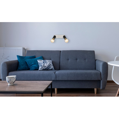 Nástenné svietidlo, kov čierny, nikel, drevo čierne, DxŠxV:310x100x180mm, bez žiaroviek 2x E27, max. 1