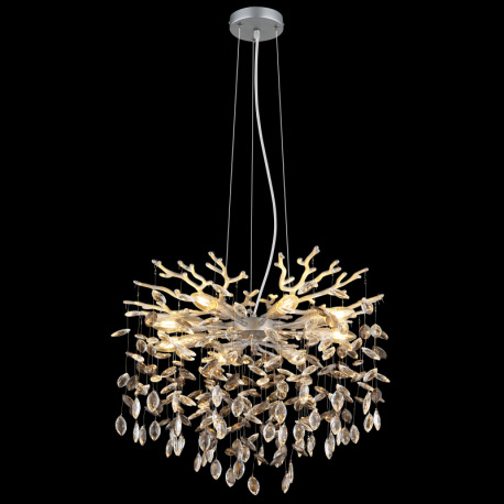 Závesné svietidlo, kov strieborný matný, sklenené krištále dymové, číre, výškovo nastaviteľné, flexo 2