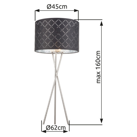 Stojanové svietidlo, kov nikel matný, textil sivý, tienidlo s dekoratívnym dierovaním, kábel 1,8m, v 12