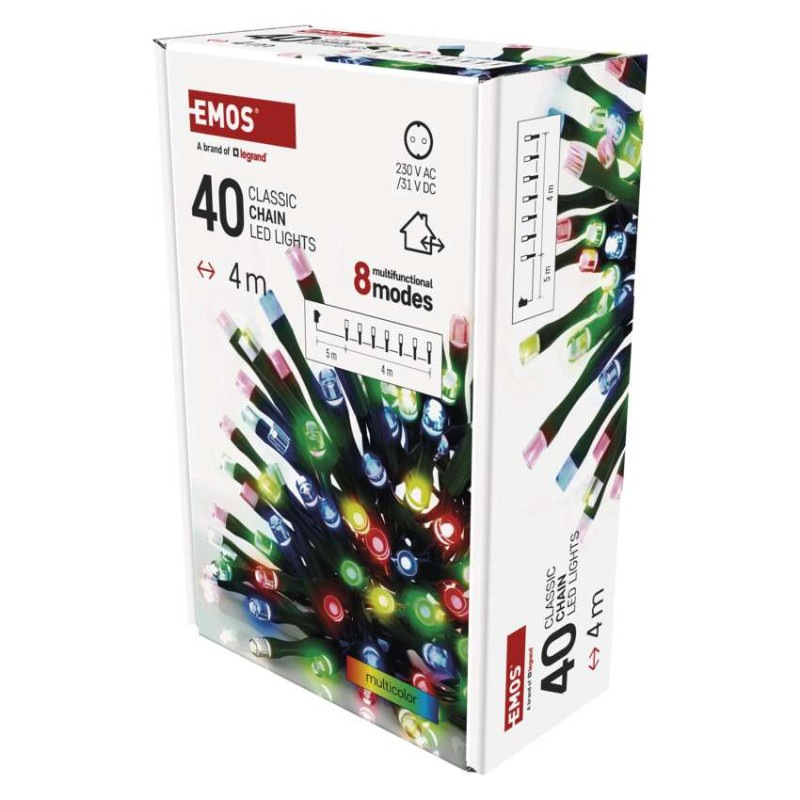 LED vianočná reťaz, 4 m, vonkajšia aj vnútorná, multicolor, programy, časovač 3