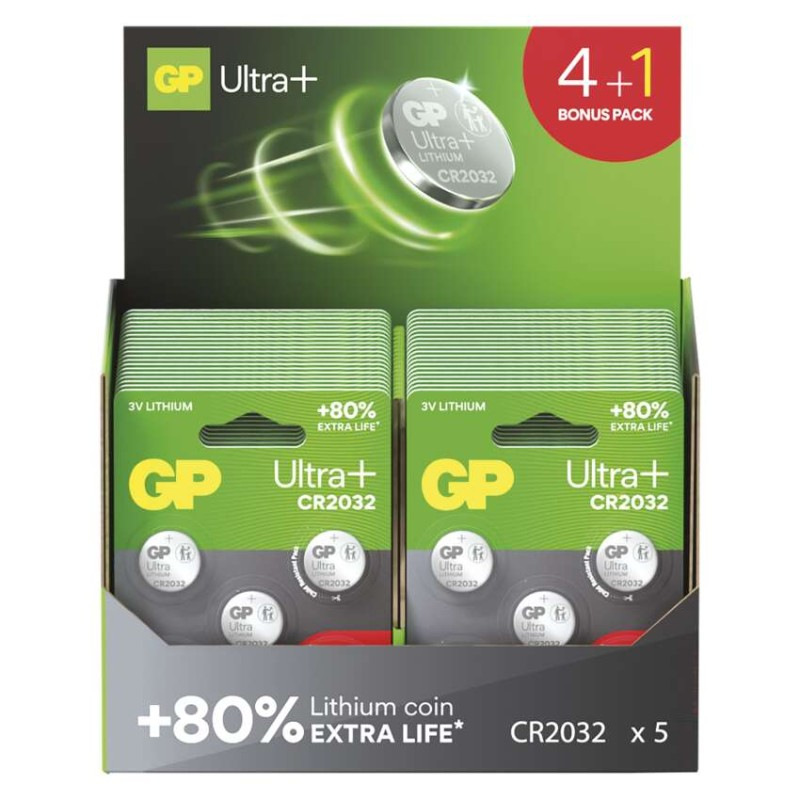 Lítiová gombíková batéria GP Ultra plus CR2032, 4+1 ks 1