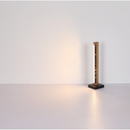 Stolové svietidlo, kov čierny, drevo tmavohnedé, hliník čierny matný, plast biely, kábel PVC čierny, 14