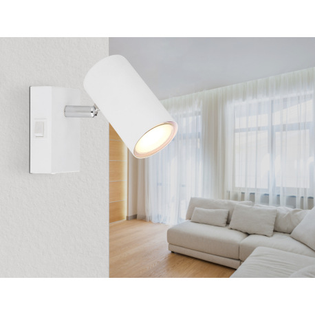 Nástenné svietidlo, kov biely, kov chrómový, s vypínačom, ŠxV:70x100mm, H: 120mm, bez žiarovky 1x GU 9