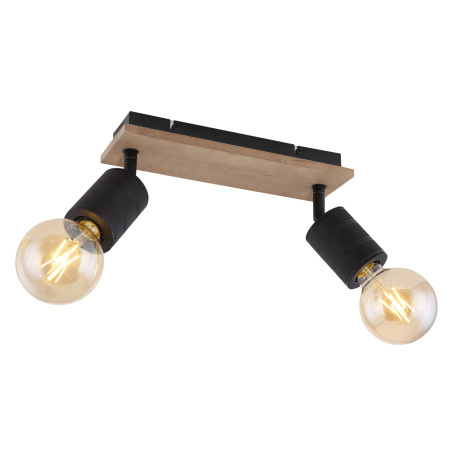 Nástenné svietidlo, drevo hnedé, kov čierny, DxŠxV:310x100x180, bez žiaroviek 2xE27, max. 60W 230V