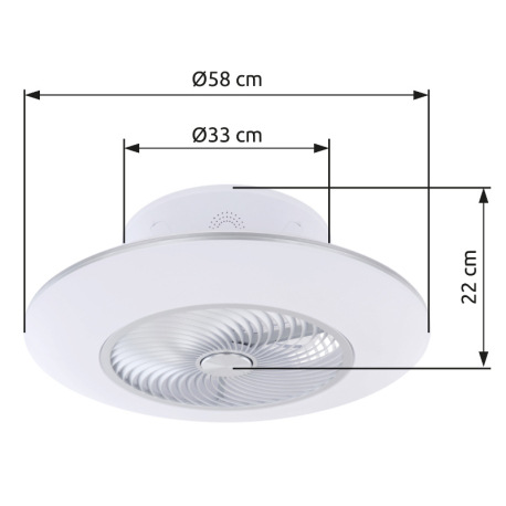 Stropný ventilátor kov/akryl biely, stmievateľný, pamäťová funkcia, nočné svetlo, časovač, diaľkové 7