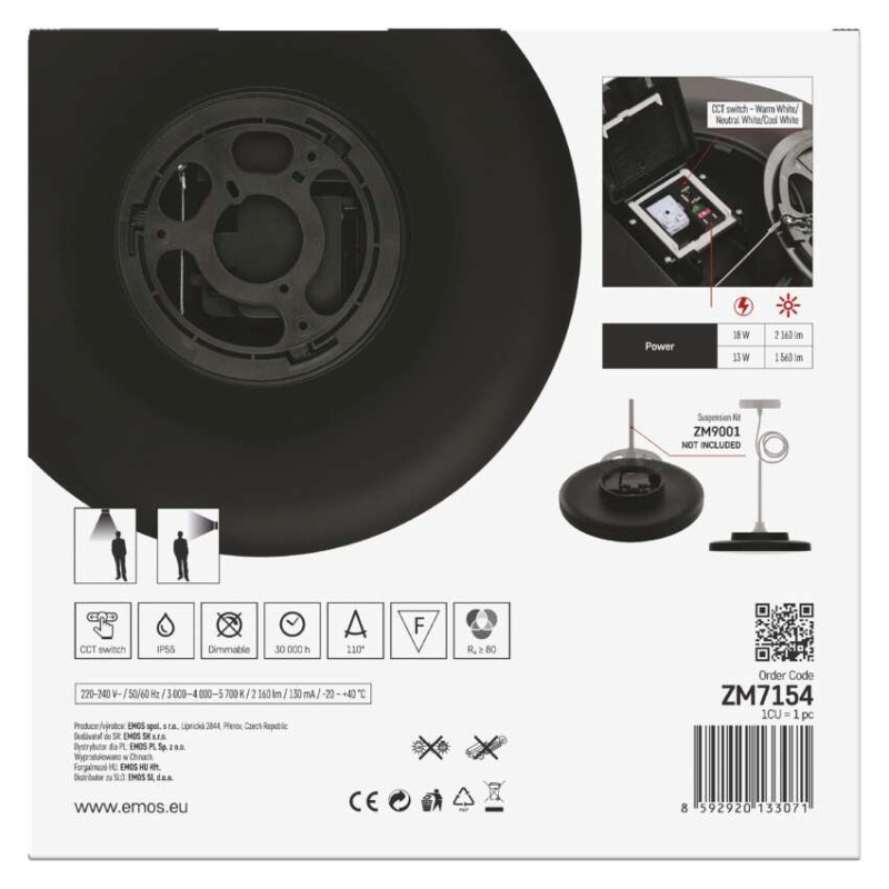 LED prisadené svietidlo DIONI kruhové, čierné,18W, CCT 9