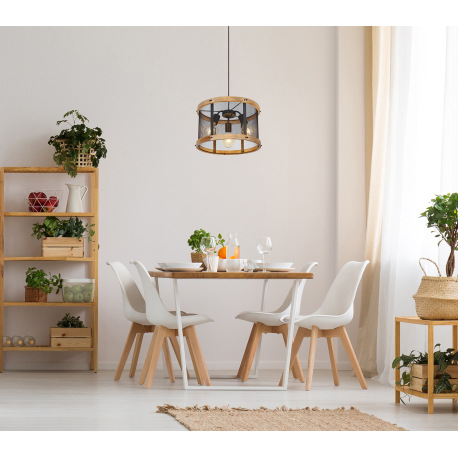 Závesné svietidlo kov čierny matný, drevo tmavohnedé, kábel textil čierny, ø: 400mm, V: 1200mm, bez 10