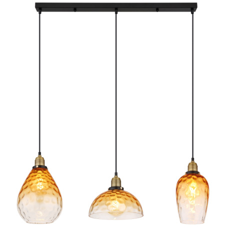 Závesné svietidlo, kov čierny, sklo jantárové, priehľadné, kov mosadzný matný, kábel PVC čierny, mož 4