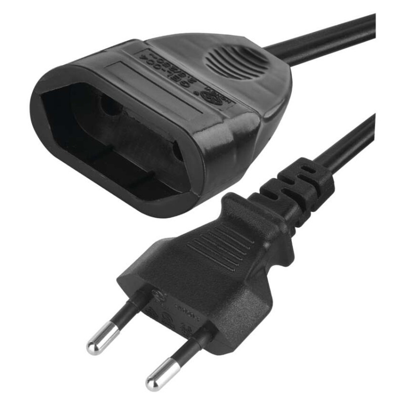 Dvojžilový pohyblivý prívod 3 m / 1 zásuvka / čierny / PVC / 0,75 mm2